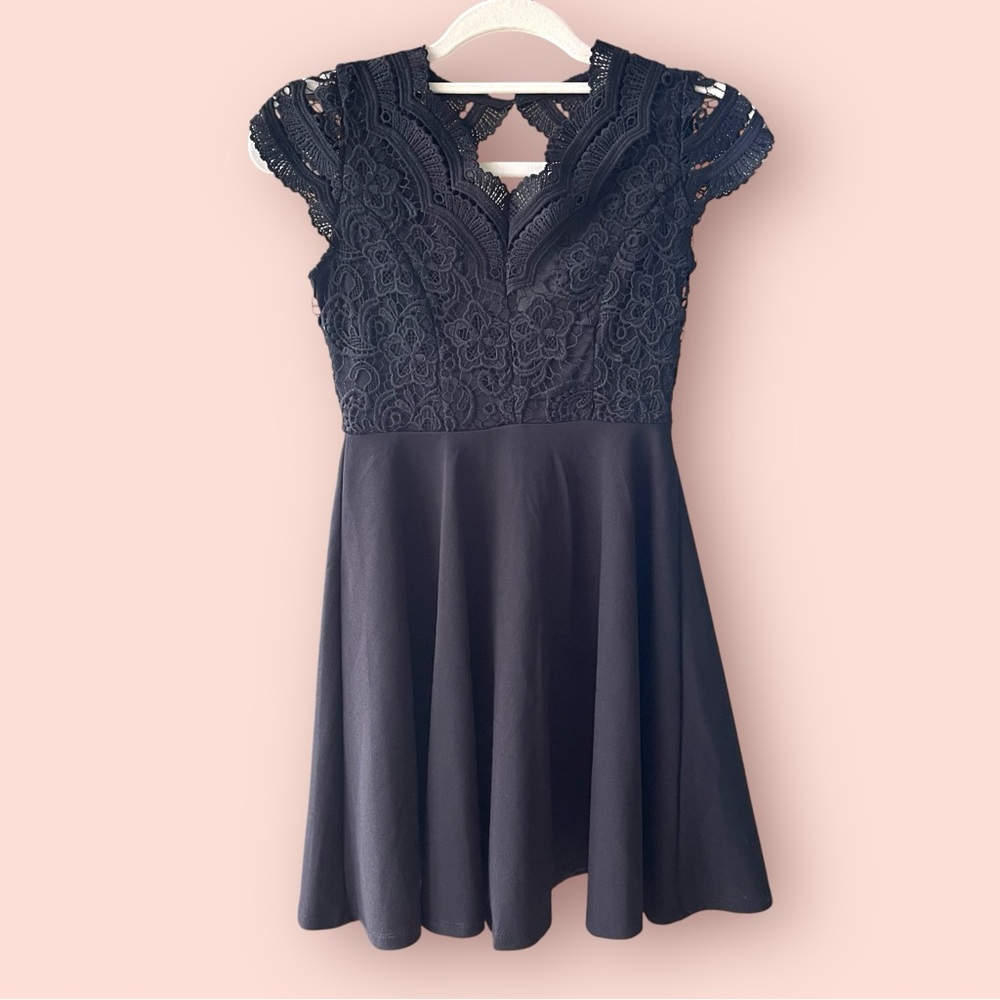 Rare Editions Black Eyelet Lace Dress